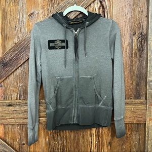 Harley Davidson eagle on back embroidered patches zippered hoodie women’s XS